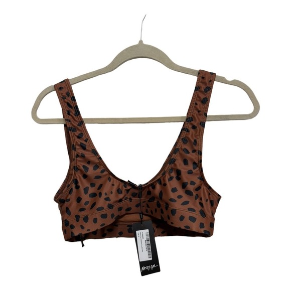 Nasty Gal Brown Animal Print Tank Bralette Bikini Top NWT Size US 8 Chic Swim - Picture 4 of 6